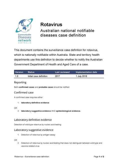 Rotavirus Surveillance Case Definition Australian Government Department Of Health And Aged Care