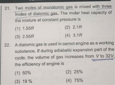 Two Moles Of Monatomic Gas Is Mixed With Three Moles Of Diatomic Gas The