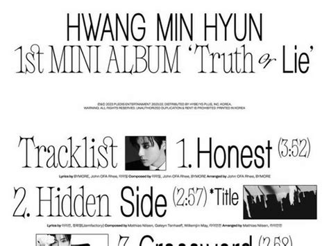 「nuest」出身ファン・ミンヒョン、1stソロアルバム「truth Or Lie」のトラックリストを公開タイトル曲は「hidden