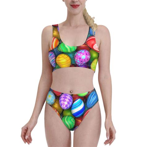 Haiem Colorful Easter Eggs1 Women S High Waisted Bikini Set Two Piece