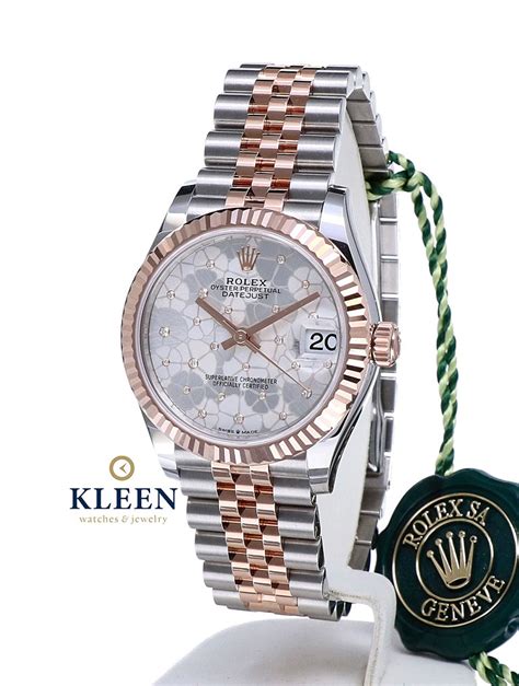 Rolex Oyster Datejust Jubilee Rose Gold Steel Silver Floral Motif 31 Mm