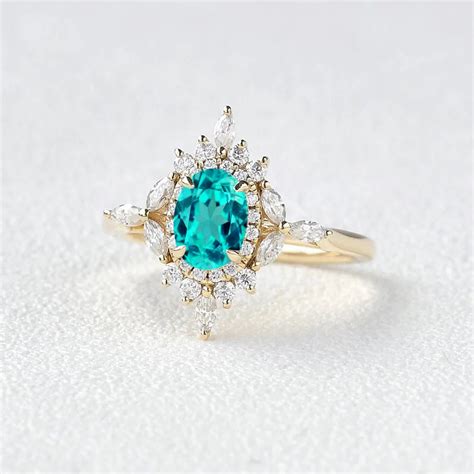 Lab Grown Paraiba Tourmaline Wedding Gold Ring Tourmaline Etsy