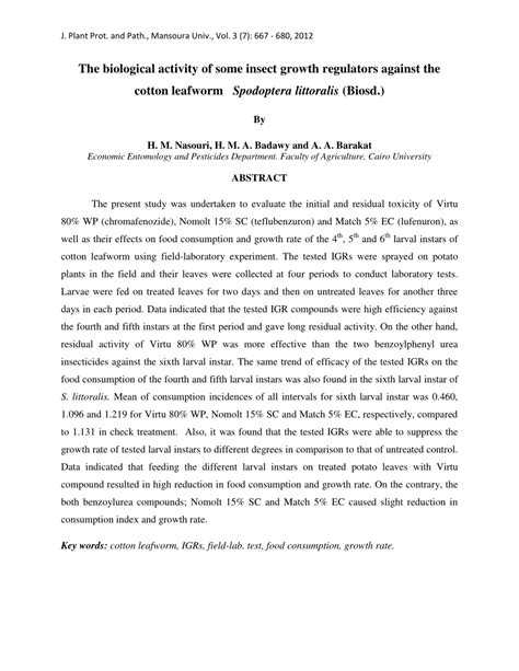 Pdf The Biological Activity Of Some Insect Growth Regulators Against