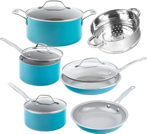 Gotham Steel Aqua Blue Piece Pots And Pans Set With Ultra Nonstick