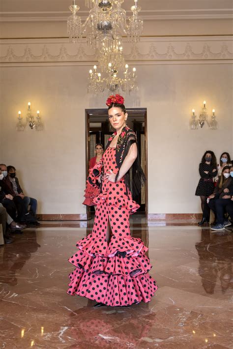 Vestido Flamenca Short Long Asim Trico Coral Lunar Negro Hita Y Arcos