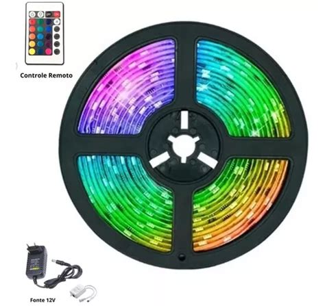 Fita Led Colorida Rgb Mt Cores Fonte Controle Pisca Mercadolivre