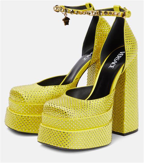 Medusa Aevitas Embellished Platform Pumps In Yellow Versace Mytheresa