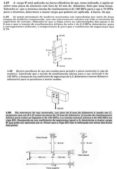 Lista De Exercícios Resistência Dos Materiais I Resistência Dos