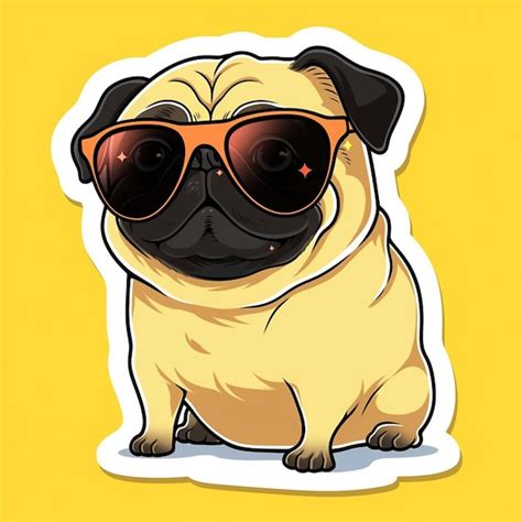 Premium Photo A Close Up Of A Pug Wearing Sunglasses On A Yellow