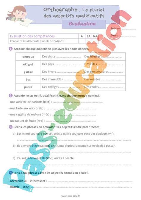 Le Pluriel Des Adjectifs Qualificatifs Valuation Dorthographe Pour