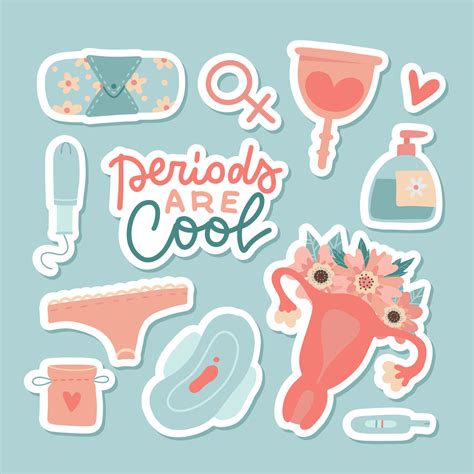 Sticker Set Of Menstruation Period Elements Uterus Collection Of