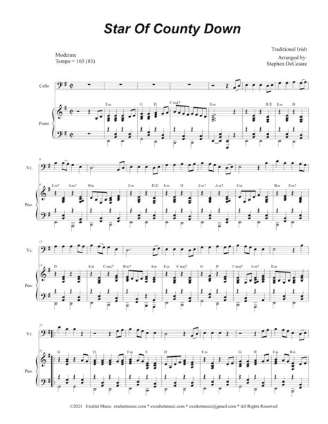 Star Of County Down Cello Solo And Piano Arr Stephen Decesare By