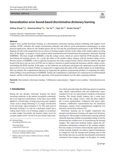 Generalization Error Bound Based Discriminative Dictionary Learning