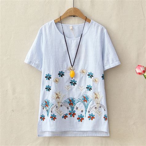 Buy Botanical Embroidered T Shirts Women Summer