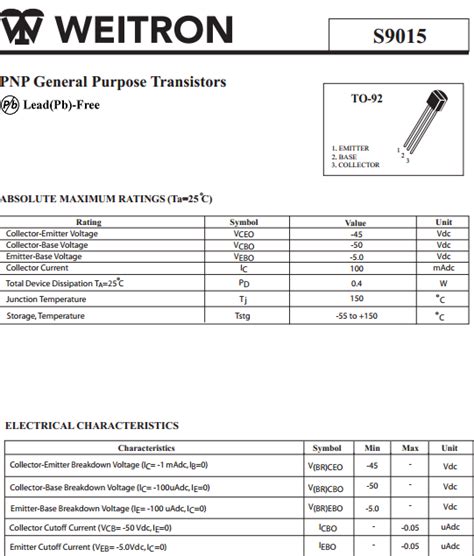 S9015 Datasheet Pdf Weitron Pnp General Purpose Transistors