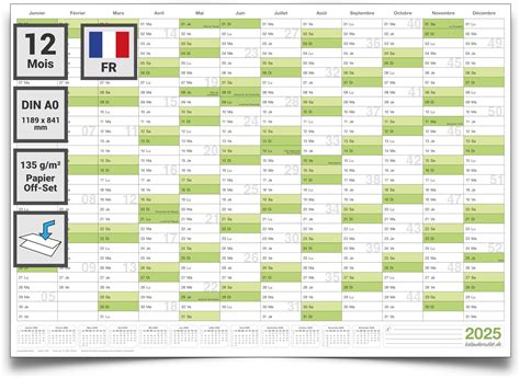 Kalenderoutlet Din A Calendrier Mural Planificateur Annuel Vert Xl