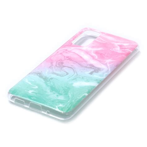 For Galaxy S20 Marble Pattern Soft Tpu Protective Case Pink Green