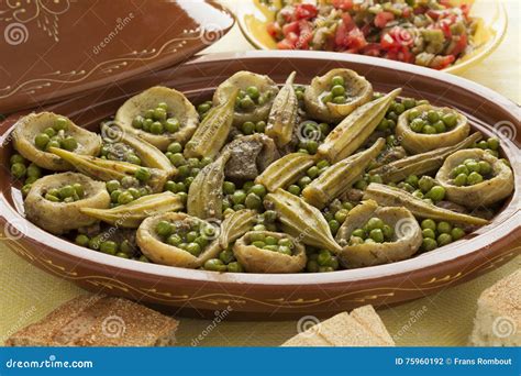 Moroccan Tajine With Meat Okra Green Peas And Artichoke Hearts Stock