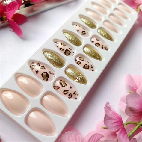 Nude And Glitter Leopard Print Press On Nails Set Of Pcs Nail