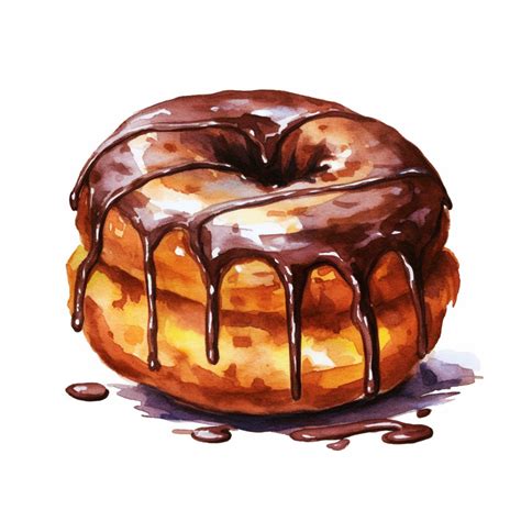 A Chocolate Frosted Donut In The Style Of Watercolour Clipart With