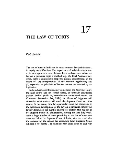 The Law Of Torts Notes The Law Of Torts P Bakshi The Law Of