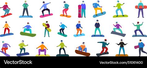 Aged Man On Snowboard Icons Set Cartoon Royalty Free Vector