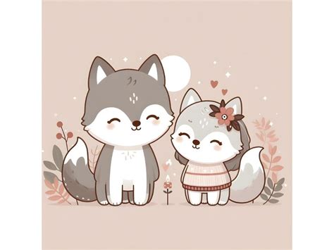 cute wolf couple minimal artwork By dianaxstoyanova | TheHungryJPEG