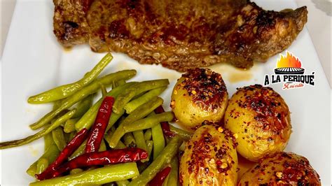 Rib eye papas al horno y ejotes salteados Cocinando A la Periqué