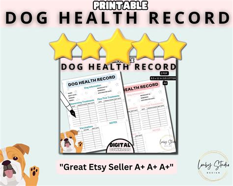 Dog Health Record Printable Dog Shot Record Puppy And Dog Vaccination