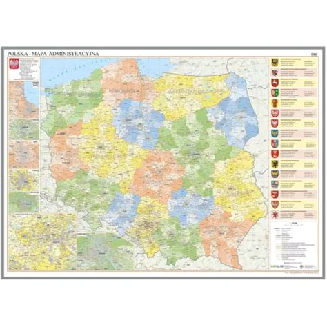 Polska mapa ścienna administracyjna na podkładzie do wpinania 1 700 000