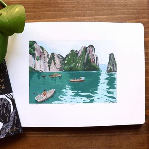 Ha Long Bay Art Print Print Watercolor Art Gouache Painting Boho