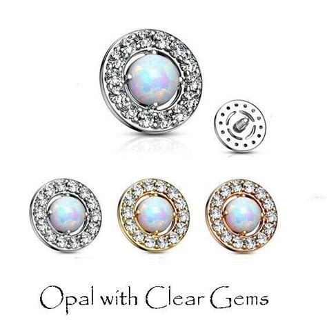 Gem Dermal Anchor Top Opal With Clear Gems Microdermal Head Surface Piercing Ebay In 2022