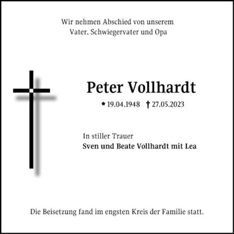 Traueranzeigen Von Peter Vollhardt Trauerportal Ihrer Tageszeitung