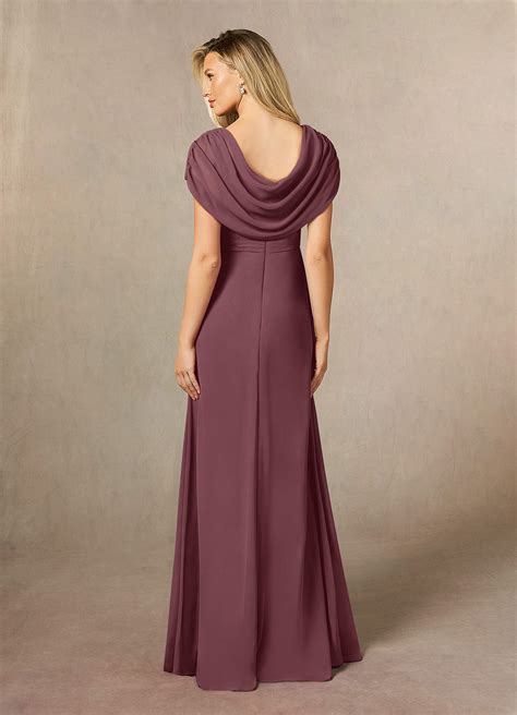 Sangria Azazie Mary A Line Side Slit Chiffon Floor Length Dress Azazie