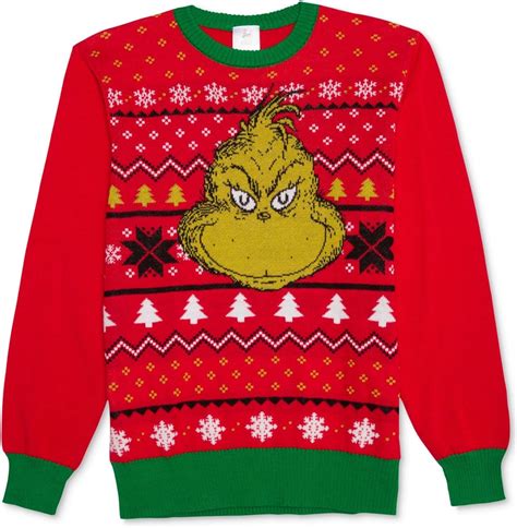 The Grinch Mens Large Ugly Christmas Crewneck Sweater Red L Amazonca