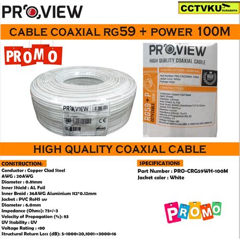 Jual KABEL COAXIAL CCTV RG59 POWER 100M PROVIEW Shopee Indonesia