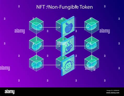 Nft Non Fungible Token Concept Stored On Blockchain And Purchased Via Ethereum 3d Isometric