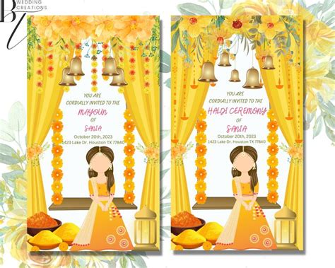 Editable Haldi Mayoun Mehndi Dholki Digital Wedding Invitation Card