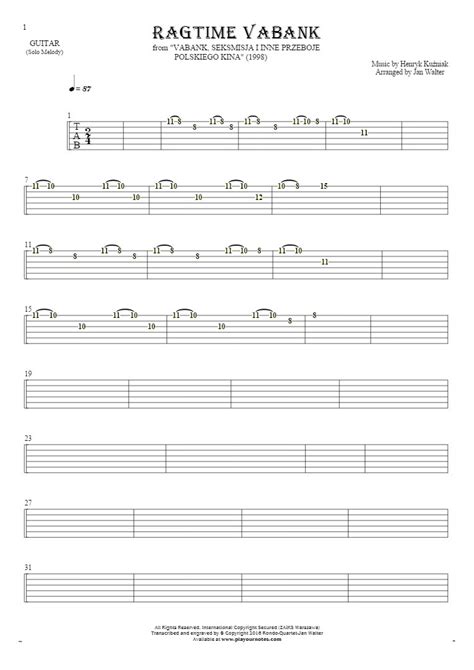 Ragtime Vabank Tablature For Guitar Melody Line Playyournotes