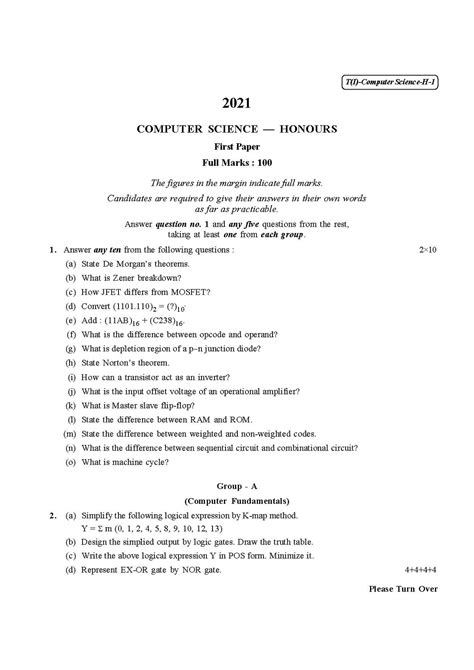 File Cu 2021 B Sc Honours Computer Science Part I Paper I Qp Pdf