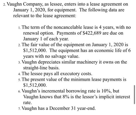 Solved Vaughn Company As Lessee Enters Into A Lease Chegg