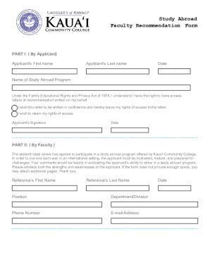 Fillable Online Study Abroad Faculty Recommendation Form Fax Email