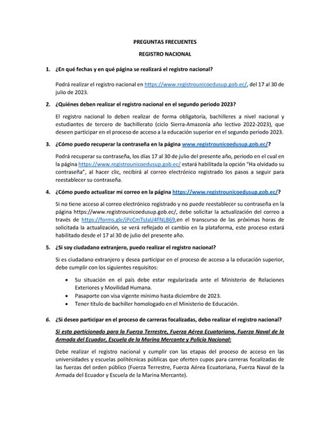 Preguntas Frecuentes Registro Nacional Preguntas Frecuentes