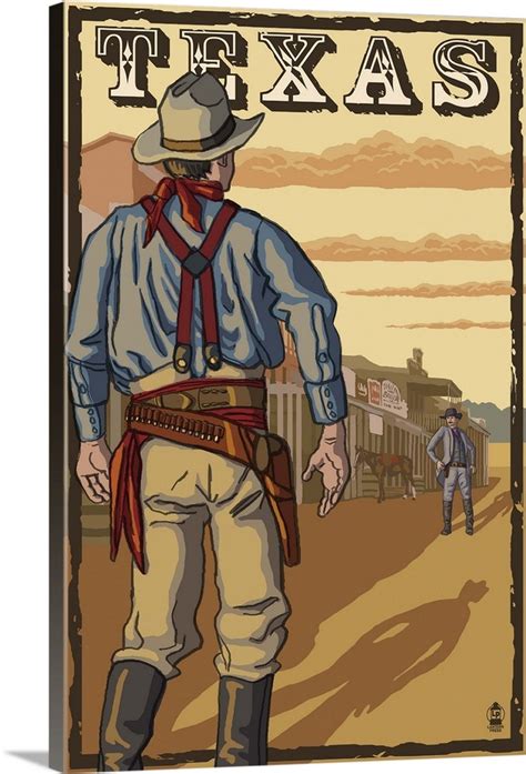 Texas Cowboy Standoff Retro Travel Poster Wall Art Canvas Prints