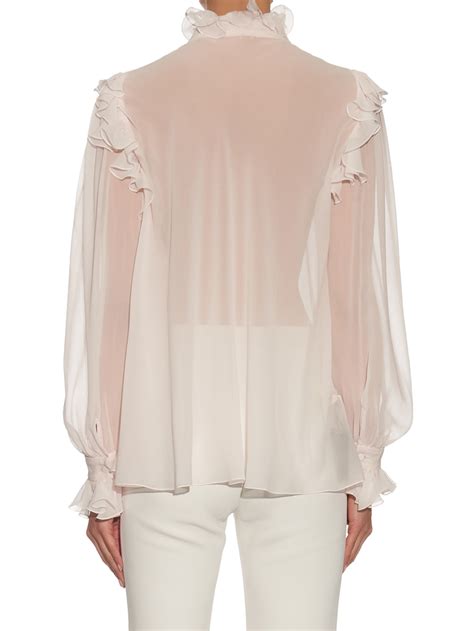 Giambattista Valli Ruffled High Neck Silk Georgette Blouse In Light