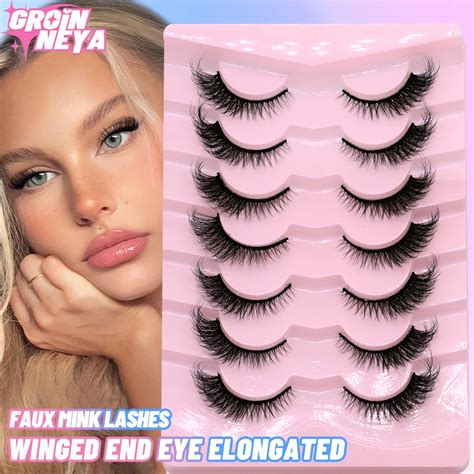 GROINNEYA Cat Eye Lashes Faux Mink Eyelashes Winged End Eye Elongated