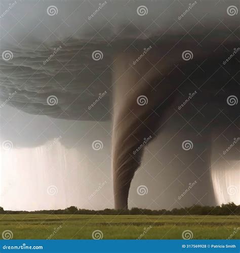 Huge Tornado Close Up On Deserted Rural Background Stock Photo