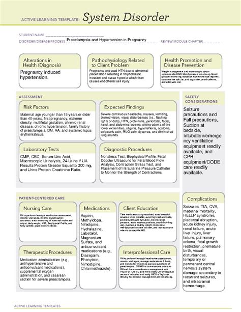 Active Learning Template System Disorder Preeclampsia And