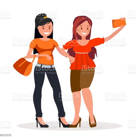 Two Girls Girlfriends Are Doing Selfie Stock Illustration Download