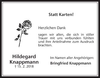 Traueranzeigen Von Hildegard Knappmann Sich Erinnern De